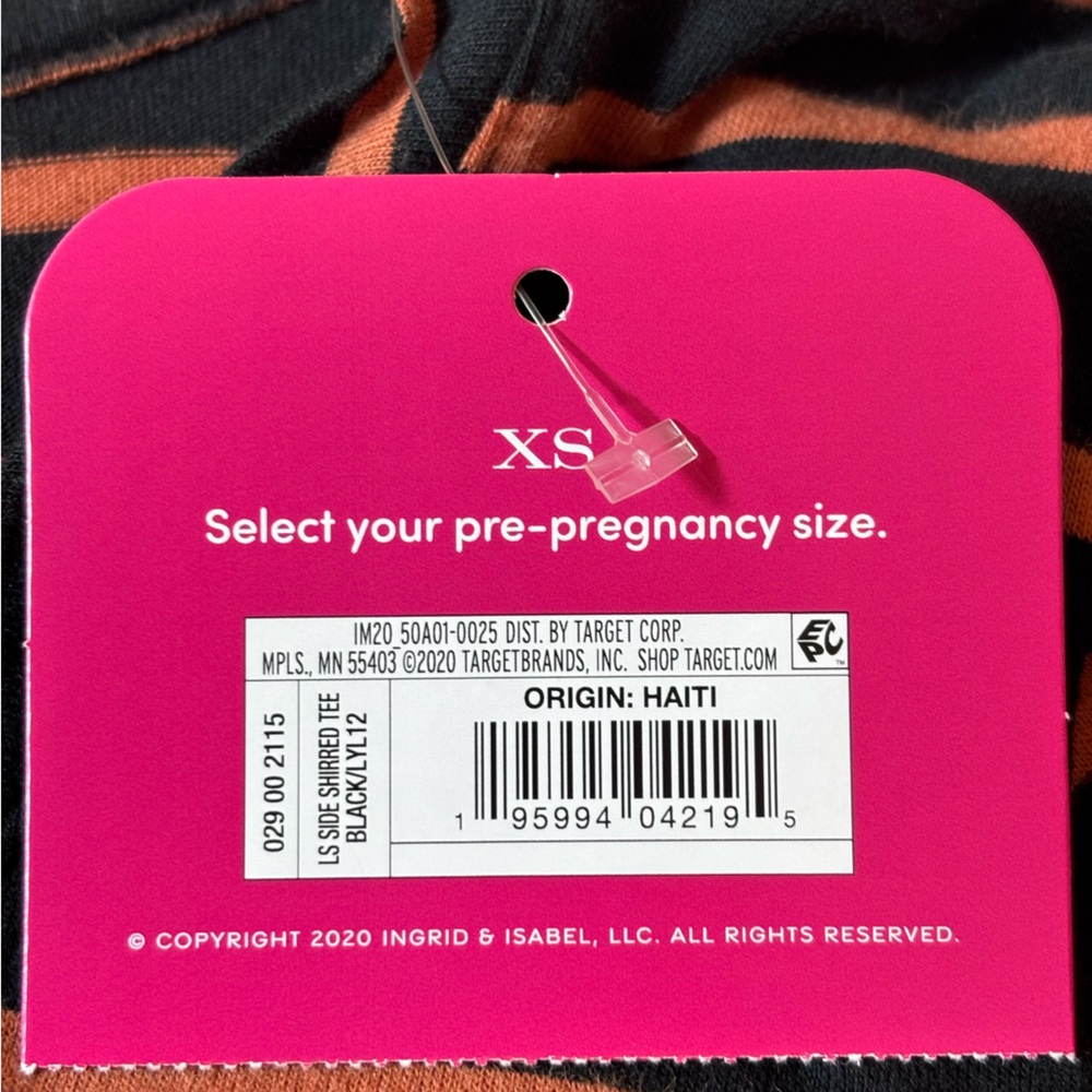 Isabel Maternity Tee Long Sleeve Side Rouging Comfy Striped Black Orange Size XS - Picture 8 of 14